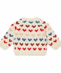 Jacquard Wool and Alpaca Heart Cardigan Ecru Bonton Fashion Baby -Baby Tops Elegant Store jacquard wool and alpaca heart cardigan ecru bonton fashion baby 2