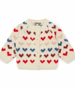 Jacquard Wool and Alpaca Heart Cardigan Ecru Bonton Fashion Baby
