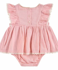 Lena Organic Cotton Muslin Bodysuit Dress Pink Louise Misha Fashion Baby -Baby Tops Elegant Store lena organic cotton muslin bodysuit dress pink louise misha fashion baby 2