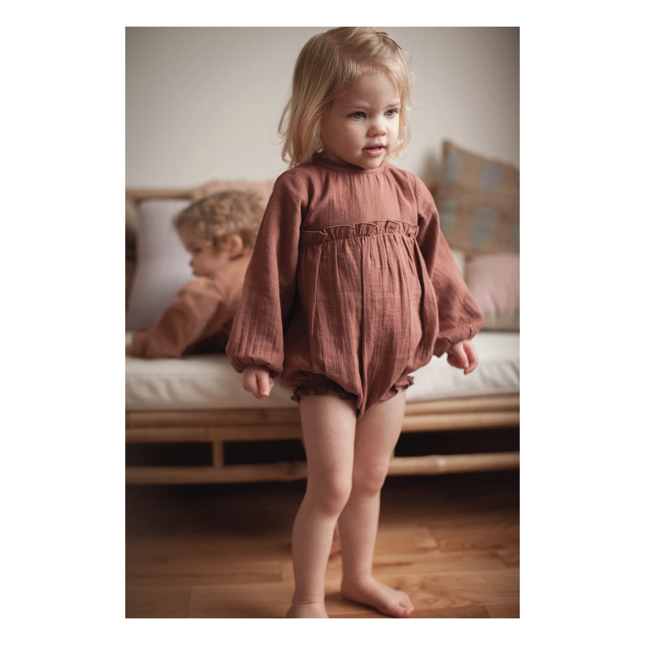 Lily Cotton Muslin Romper Dusty Pink Marlot Paris Fashion Baby 2 Lily Cotton Muslin Romper Dusty Pink Marlot Paris Fashion Baby - Image 2