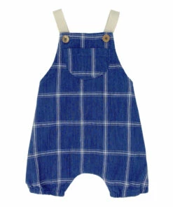 Linen and Cotton Checked Overalls Navy blue Zhoe & Tobiah Fashion Baby