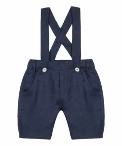 Linen Suspender Trousers Navy blue Tartine et Chocolat Fashion Baby