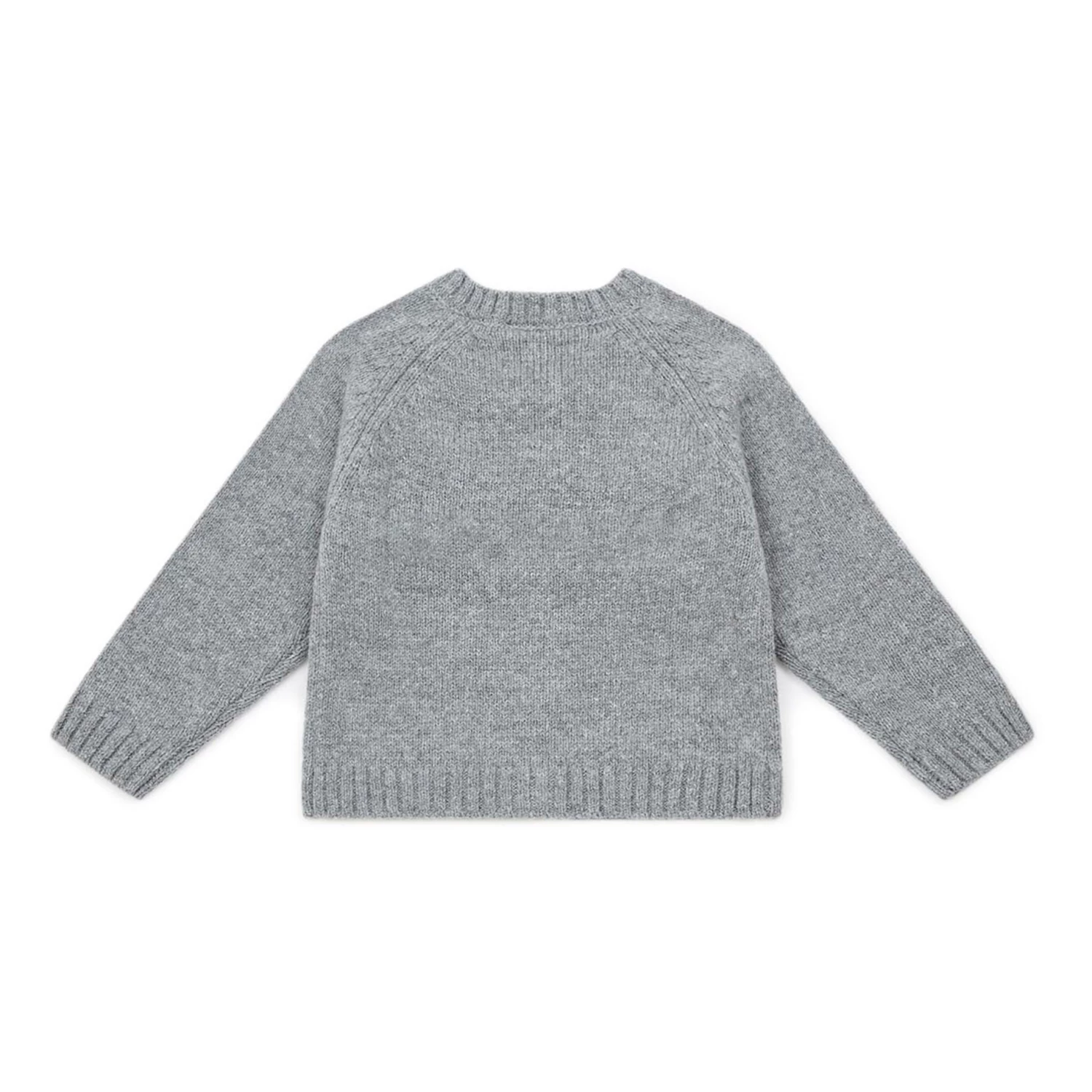 Merino and Embroidered Cotton Cardigan Grey Bonton Fashion Baby 3 Merino and Embroidered Cotton Cardigan Grey Bonton Fashion Baby - Image 3