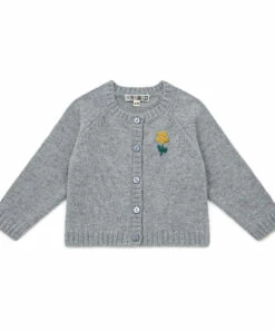 Merino and Embroidered Cotton Cardigan Grey Bonton Fashion Baby
