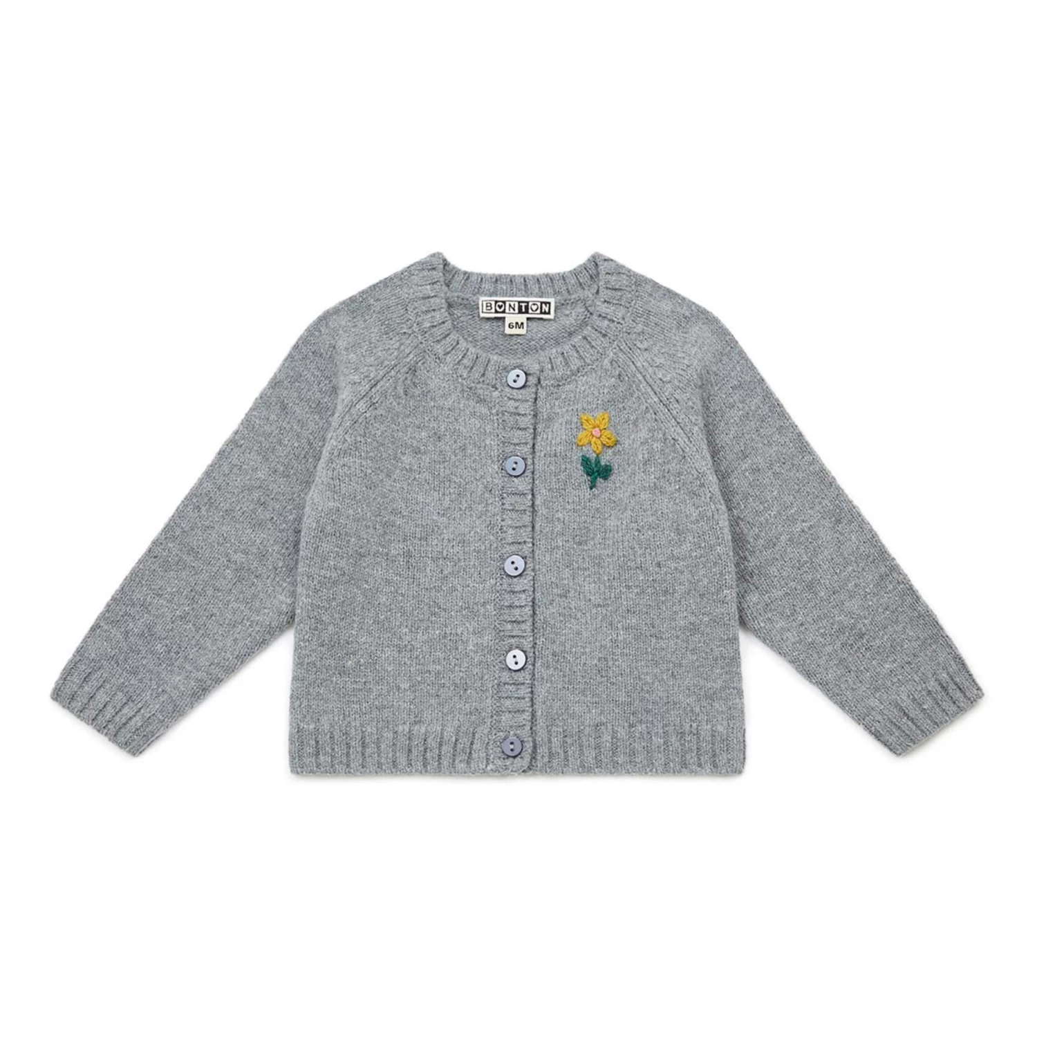 Merino and Embroidered Cotton Cardigan Grey Bonton Fashion Baby 1 Merino and Embroidered Cotton Cardigan Grey Bonton Fashion Baby