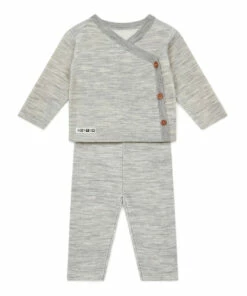 Merino Wool Wrapover Cardigan + Leggings Grey Bonton Fashion Baby