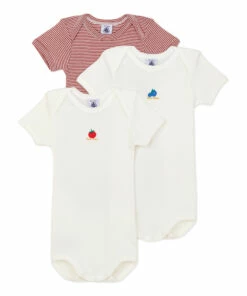 Miammiam Organic Cotton Baby Bodysuits - Set of 3 Red Petit Bateau Fashion Baby