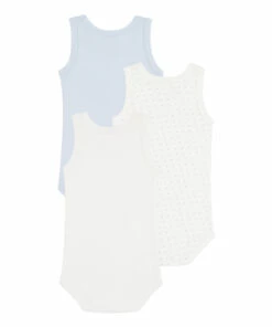 Ministar Organic Cotton Sleeveless Baby Bodysuits - Set of 3 White Petit Bateau Fashion Baby, Children -Baby Tops Elegant Store ministar organic cotton sleeveless baby bodysuits set of 3 white petit bateau fashion baby children 2