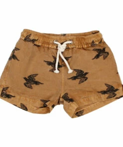 Organic Cotton Bird Swim Trunks Ochre Búho Fashion Baby