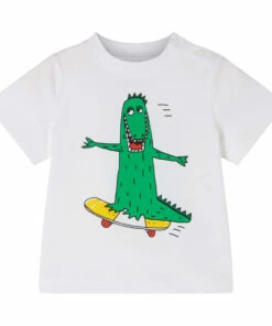 Organic Cotton Button-Up Crocodile Skate T-shirt White Stella McCartney Kids Fashion Baby