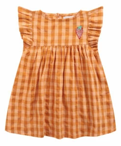 Organic Cotton Checked Dress Orange Bobo Choses Fashion Baby