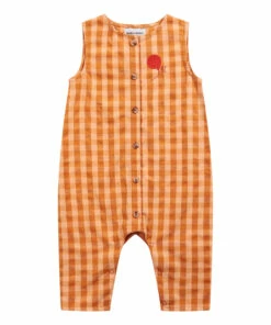 Organic Cotton Checked Jumpsuit Orange Bobo Choses Fashion Baby