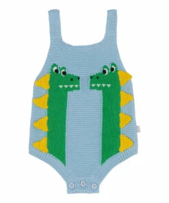 Organic Cotton Crocodile Knit Romper Blue Stella McCartney Kids Fashion Baby