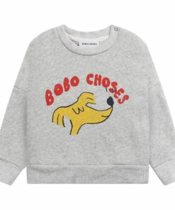 Organic Cotton Dog Sweatshirt Heather grey Bobo Choses Fashion Baby