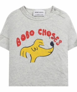 Organic Cotton Dog T-shirt Heather grey Bobo Choses Fashion Baby, Children