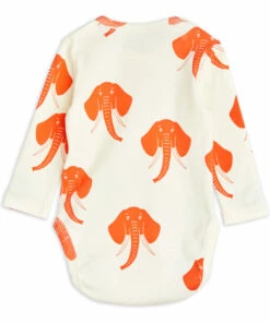 Organic Cotton Elephant Baby Bodysuit Orange Mini Rodini Fashion Baby -Baby Tops Elegant Store organic cotton elephant baby bodysuit orange mini rodini fashion baby 2