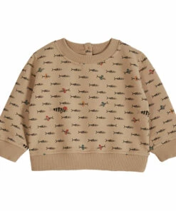 Organic Cotton Fish Sweatshirt Beige Emile et Ida Fashion Baby
