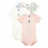 Organic Cotton Floral Baby Bodysuits - Set of 3 White Petit Bateau Fashion Baby, Children