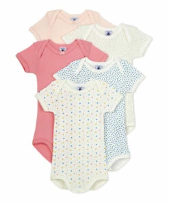 Organic Cotton Floral Baby Bodysuits - Set of 5 White Petit Bateau Fashion Baby