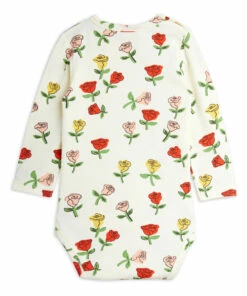Organic Cotton Flower Babygrow Ecru Mini Rodini Fashion Baby -Baby Tops Elegant Store organic cotton flower babygrow ecru mini rodini fashion baby 2