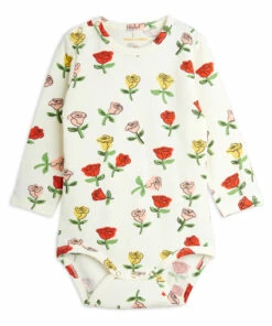 Organic Cotton Flower Babygrow Ecru Mini Rodini Fashion Baby