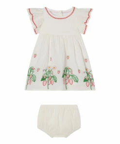 Organic Cotton Flower Dress + Bloomers White Stella McCartney Kids Fashion Baby