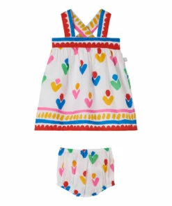 Organic Cotton Flower Dress + Bloomers White Stella McCartney Kids Fashion Baby