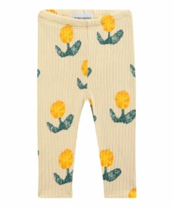 Organic Cotton Flower Leggings Pale yellow Bobo Choses Fashion Baby