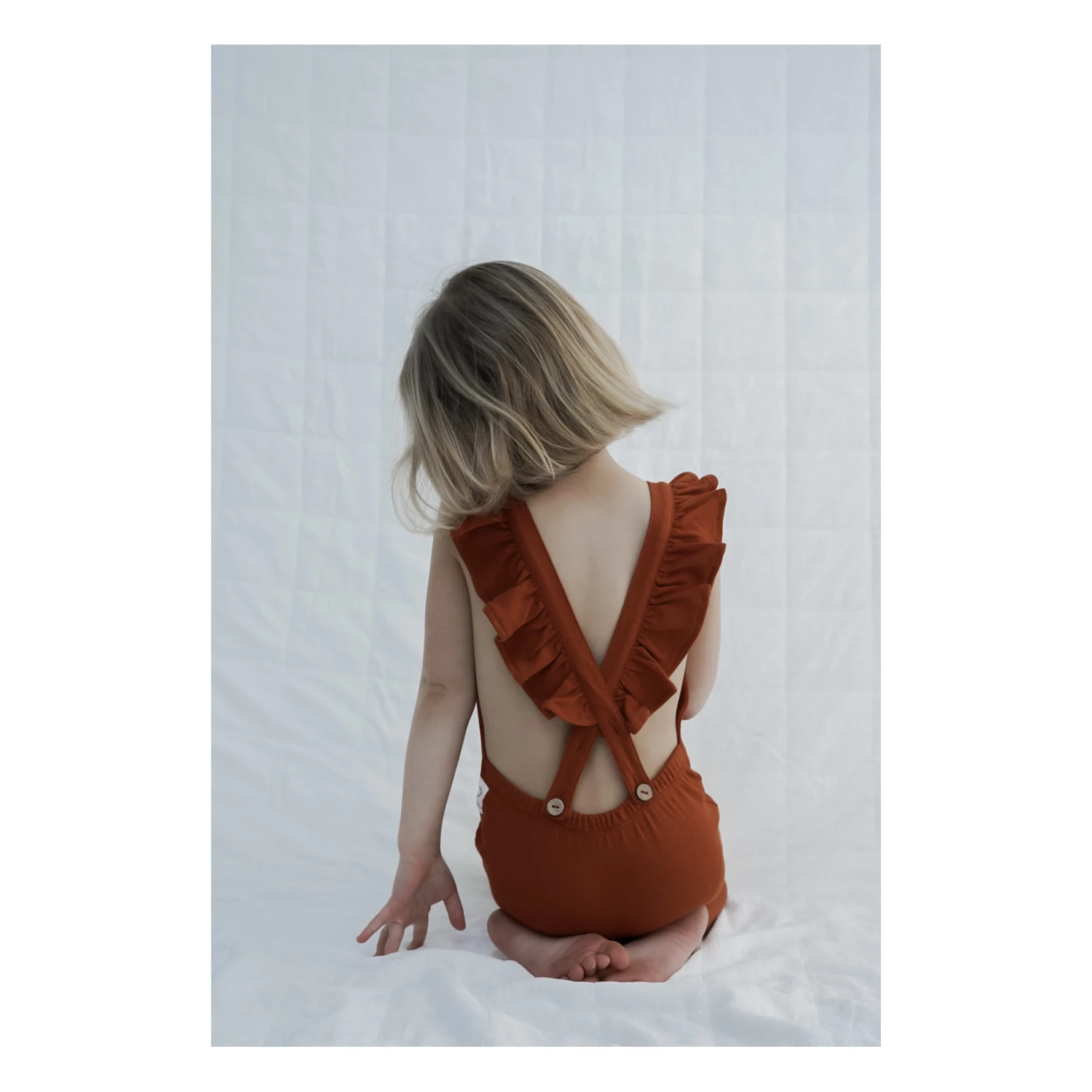 Organic Cotton Frill Jumpsuit Rust Bamboo Baby Fashion Baby 2 Organic Cotton Frill Jumpsuit Rust Bamboo Baby Fashion Baby - Image 2