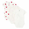Organic Cotton Heart Baby Bodysuits - Set of 3 Red Petit Bateau Fashion Baby