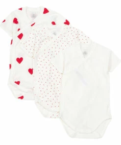 Organic Cotton Heart Baby Bodysuits - Set of 3 Red Petit Bateau Fashion Baby