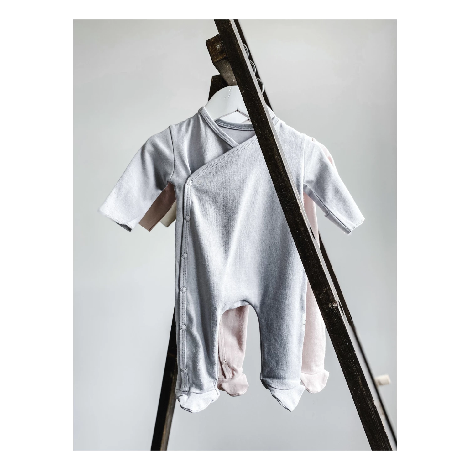 Organic Cotton Kimono Babygrow Light grey Bamboo Baby Fashion Baby 2 Organic Cotton Kimono Babygrow Light grey Bamboo Baby Fashion Baby - Image 2