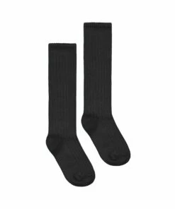 Organic Cotton Knee Socks Black Gray Label Fashion Teen, Baby, Children