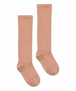 Organic Cotton Long Ribbed Socks Peach Gray Label Fashion Teen, Baby, Children