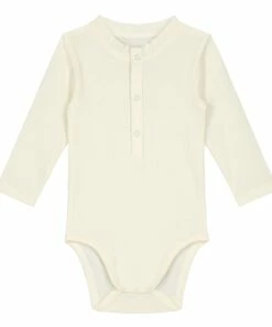 Organic Cotton Long Sleeve Bodysuit Off white Gray Label Fashion Baby