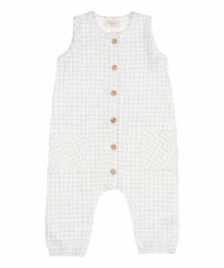 Organic Cotton Muslin Checked Jumpsuit Blue Búho Fashion Baby