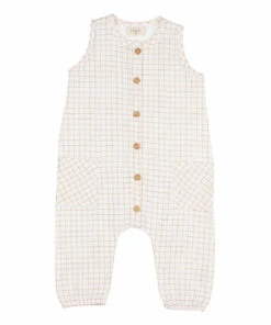 Organic Cotton Muslin Checked Jumpsuit Terracotta Búho Fashion Baby