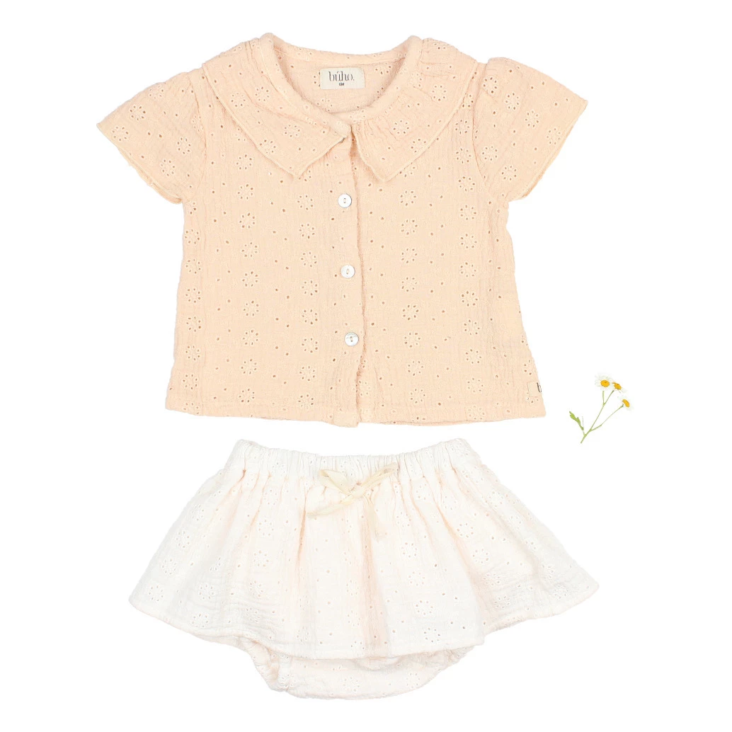 Organic Cotton Muslin Embroidered Blouse Powder pink Búho Fashion Baby 2 Organic Cotton Muslin Embroidered Blouse Powder pink Búho Fashion Baby - Image 2