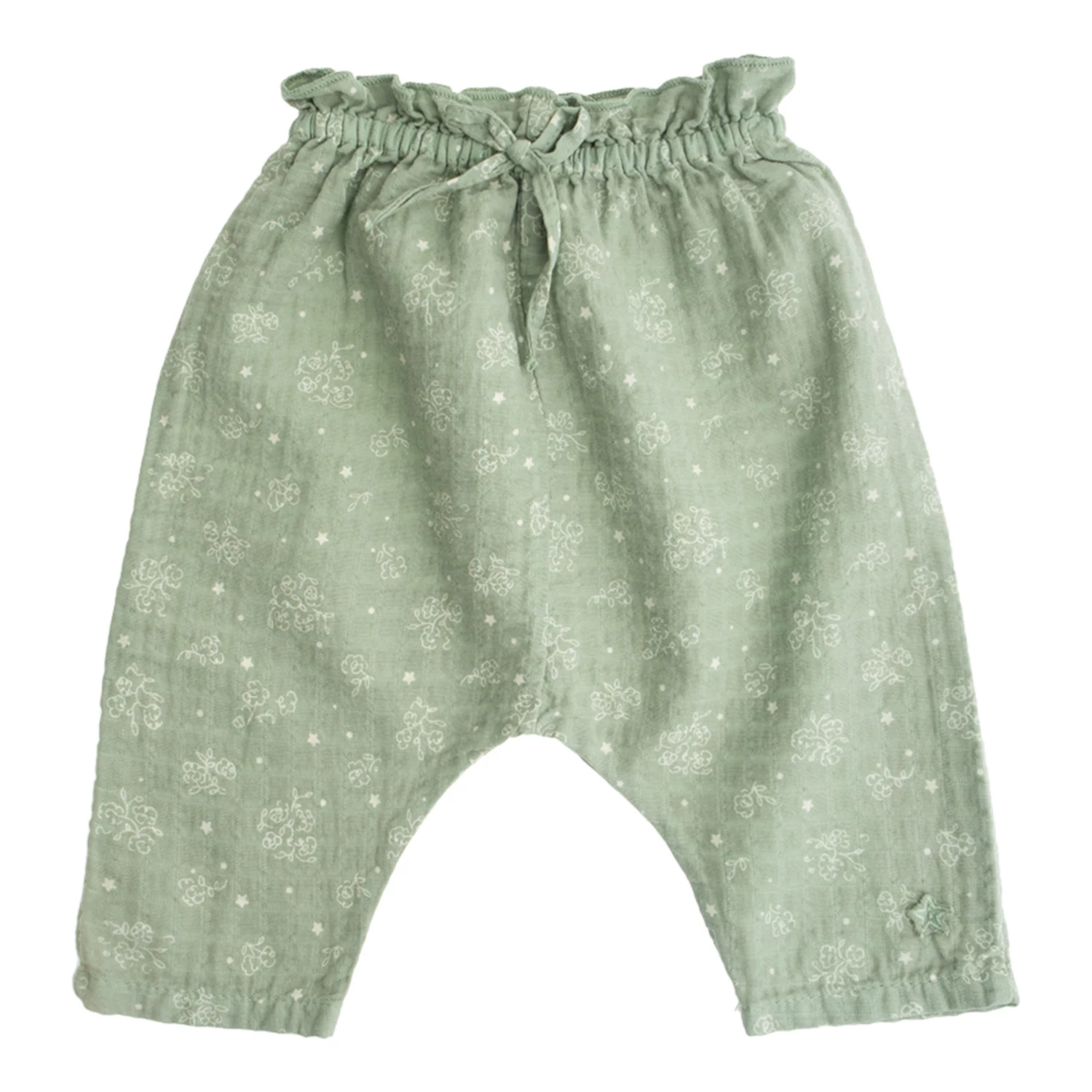 Organic Cotton Muslin Floral Harem Pants Sage Tocoto Vintage Fashion Baby 1 Organic Cotton Muslin Floral Harem Pants Sage Tocoto Vintage Fashion Baby