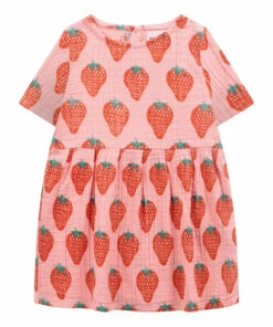 Organic Cotton Muslin Strawberry Dress Pink Bobo Choses Fashion Baby