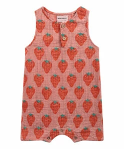 Organic Cotton Muslin Strawberry Playsuit Pink Bobo Choses Fashion Baby