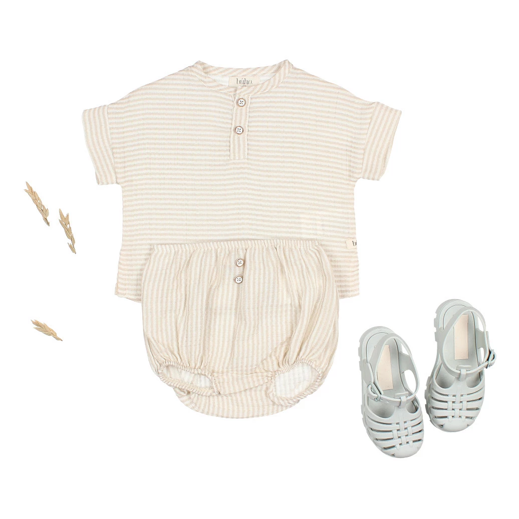 Organic Cotton Muslin Striped Bloomers Beige Búho Fashion Baby 1 Organic Cotton Muslin Striped Bloomers Beige Búho Fashion Baby