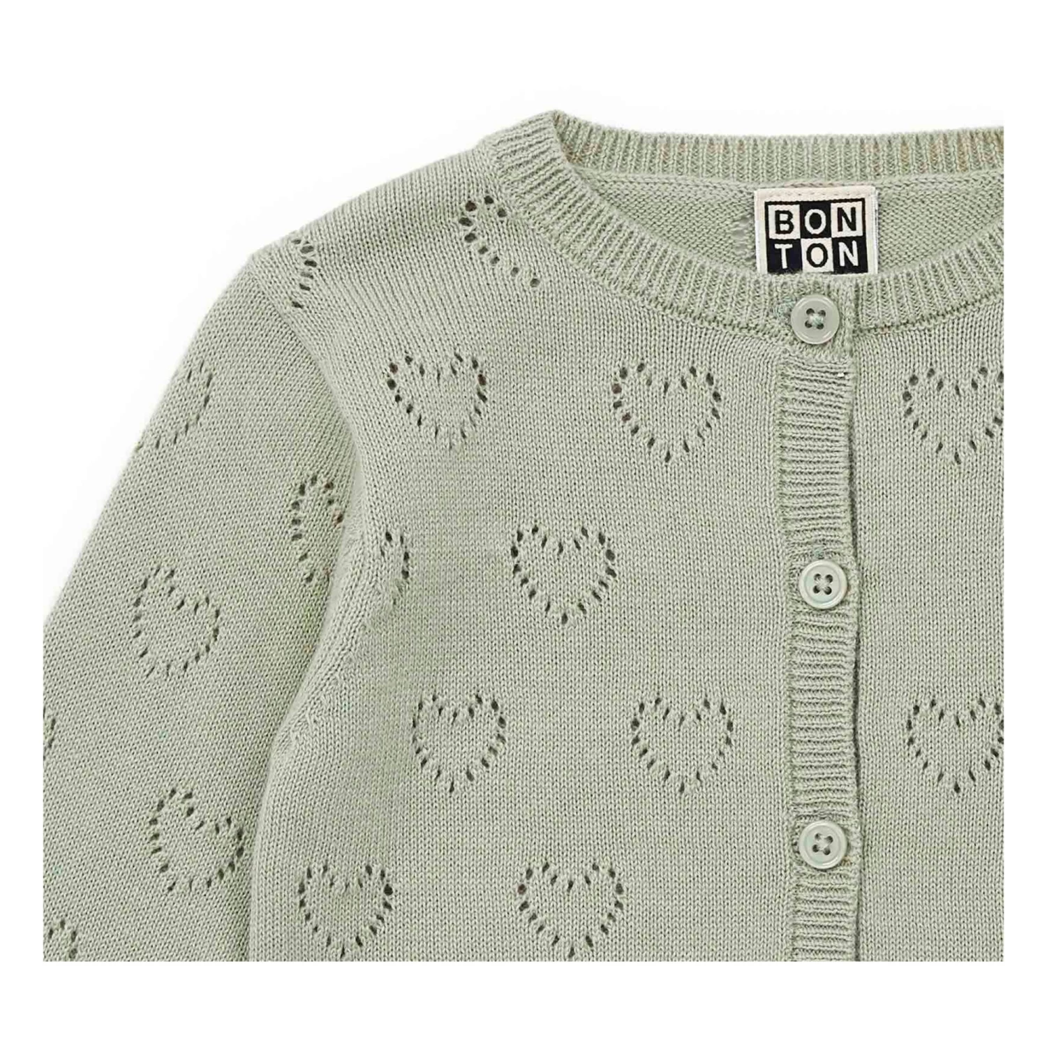 Organic Cotton Openwork Heart Cardigan Green Bonton Fashion Baby, Children 2 Organic Cotton Openwork Heart Cardigan Green Bonton Fashion Baby, Children - Image 2