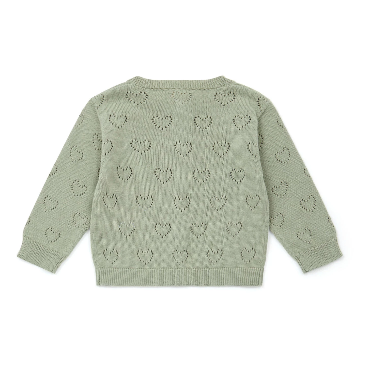 Organic Cotton Openwork Heart Cardigan Green Bonton Fashion Baby, Children 3 Organic Cotton Openwork Heart Cardigan Green Bonton Fashion Baby, Children - Image 3