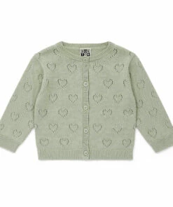 Organic Cotton Openwork Heart Cardigan Green Bonton Fashion Baby, Children