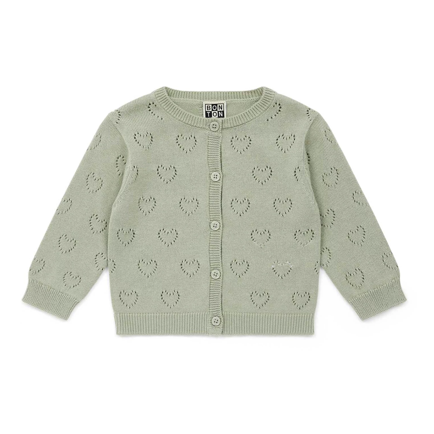 Organic Cotton Openwork Heart Cardigan Green Bonton Fashion Baby, Children 1 Organic Cotton Openwork Heart Cardigan Green Bonton Fashion Baby, Children