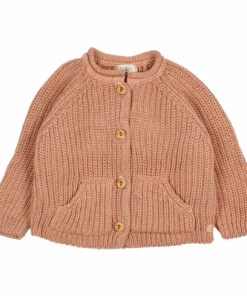 Organic Cotton Pocket Cardigan Dusty Pink Búho Fashion Baby