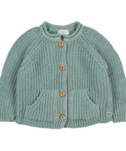 Organic Cotton Pocket Cardigan Green water Búho Fashion Baby