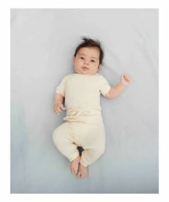 Organic Cotton Pointelle Babygrow Ecru FUB Fashion Baby -Baby Tops Elegant Store organic cotton pointelle babygrow ecru fub fashion baby 1