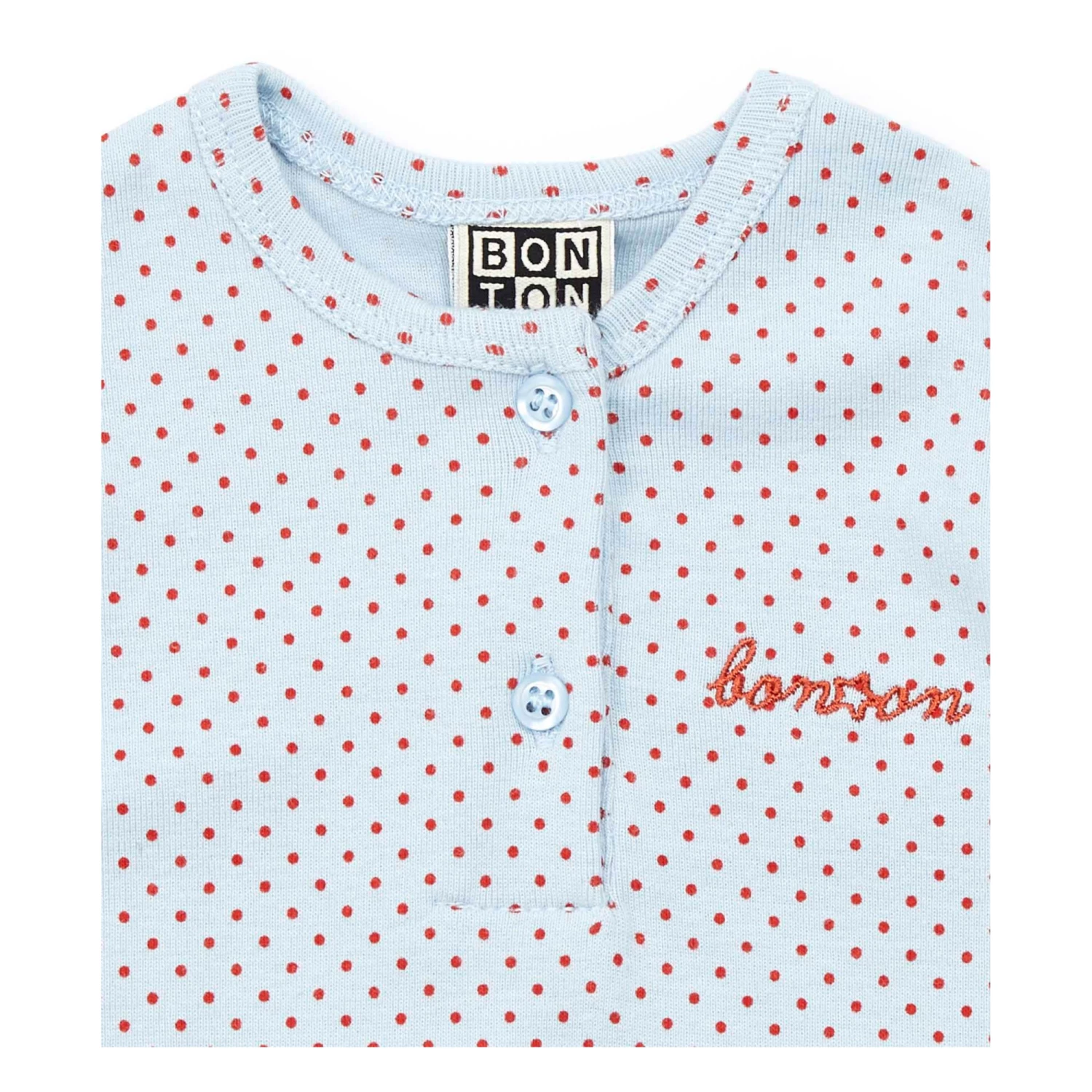 Organic Cotton Polka Dot Playsuit Blue Bonton Fashion Baby 2 Organic Cotton Polka Dot Playsuit Blue Bonton Fashion Baby - Image 2